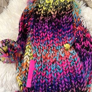 Betsey Johnson Multicolor Pom-Pom Knit Infinity Scarf